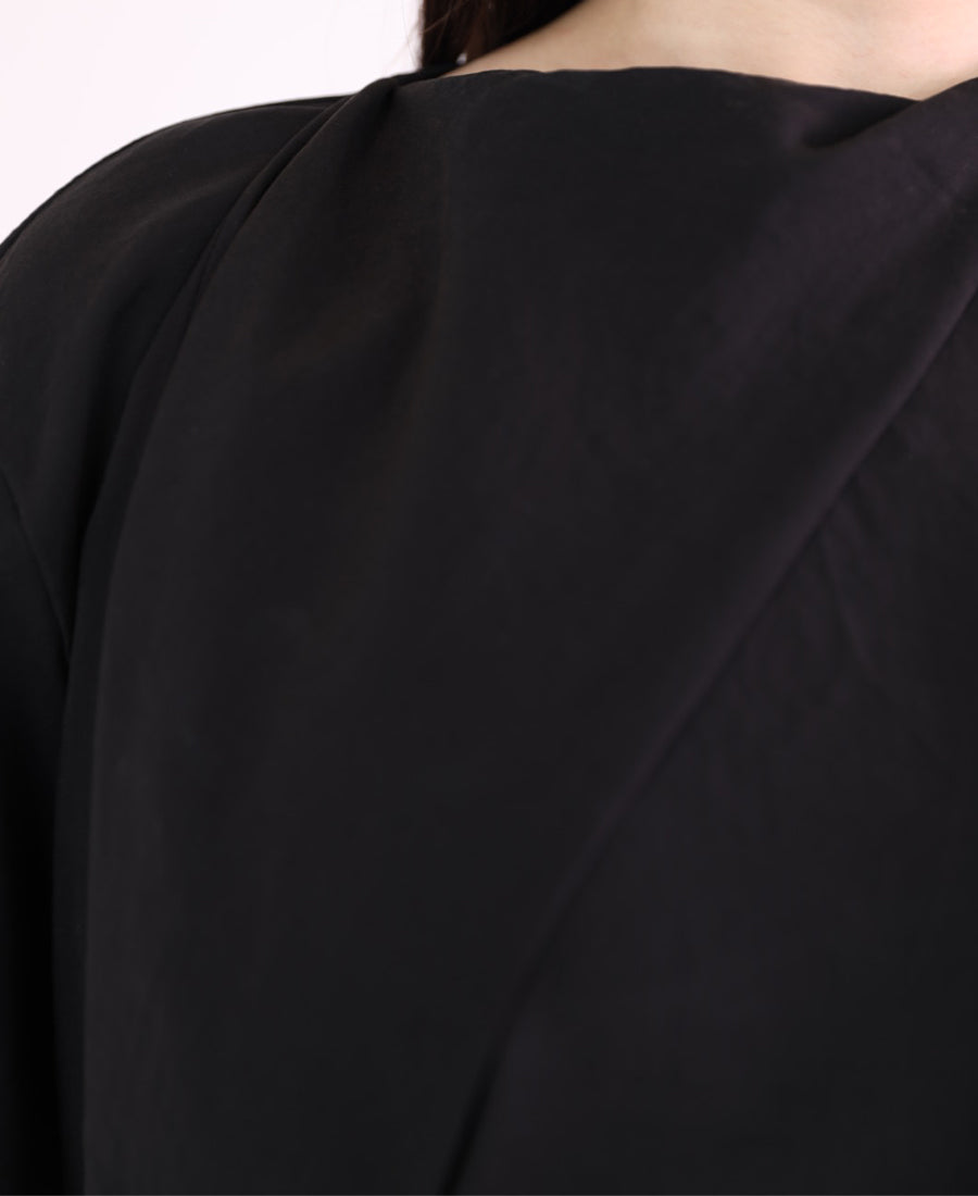 Black set of blouse with tie shoulder buttons and wide leg pants with tie waist