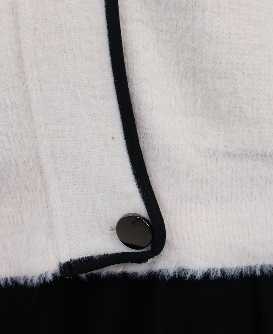 Off-white-black button-up wool blouse