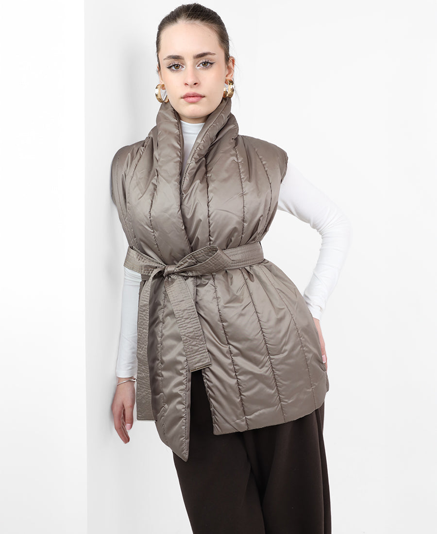 Vest on the back is wool with belt