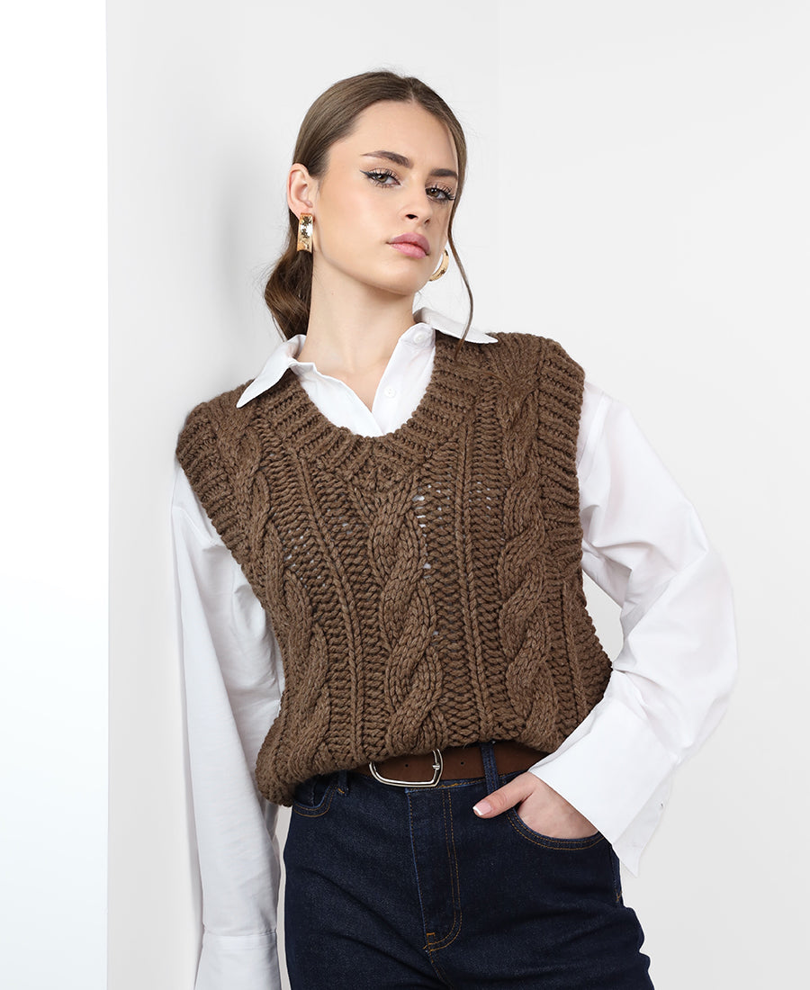 Brown wool braid vest