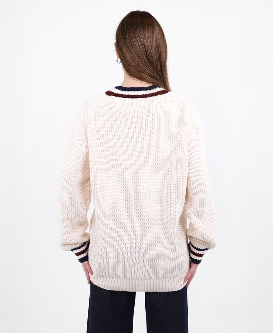 V-neck knit cardigan