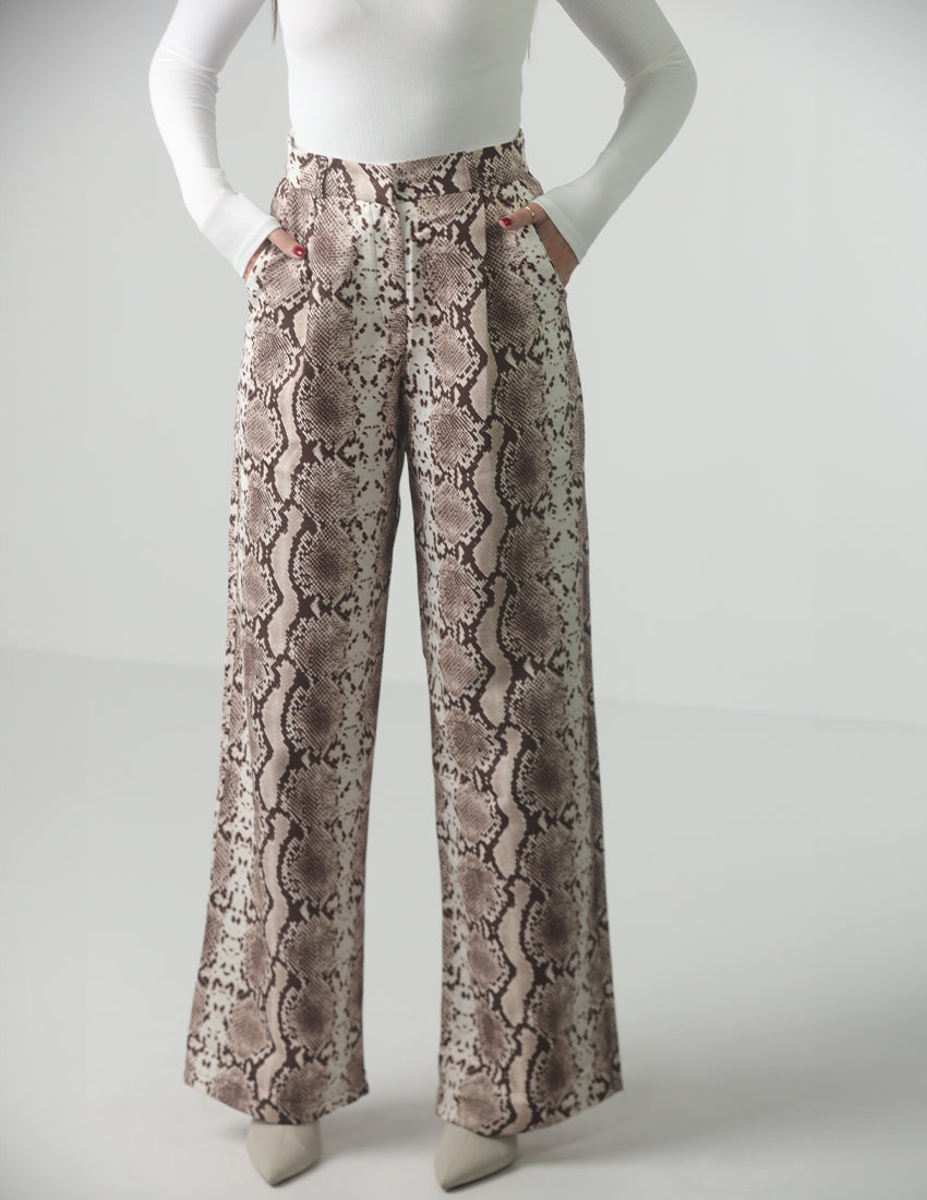 Straight leg pants in beige snakeskin