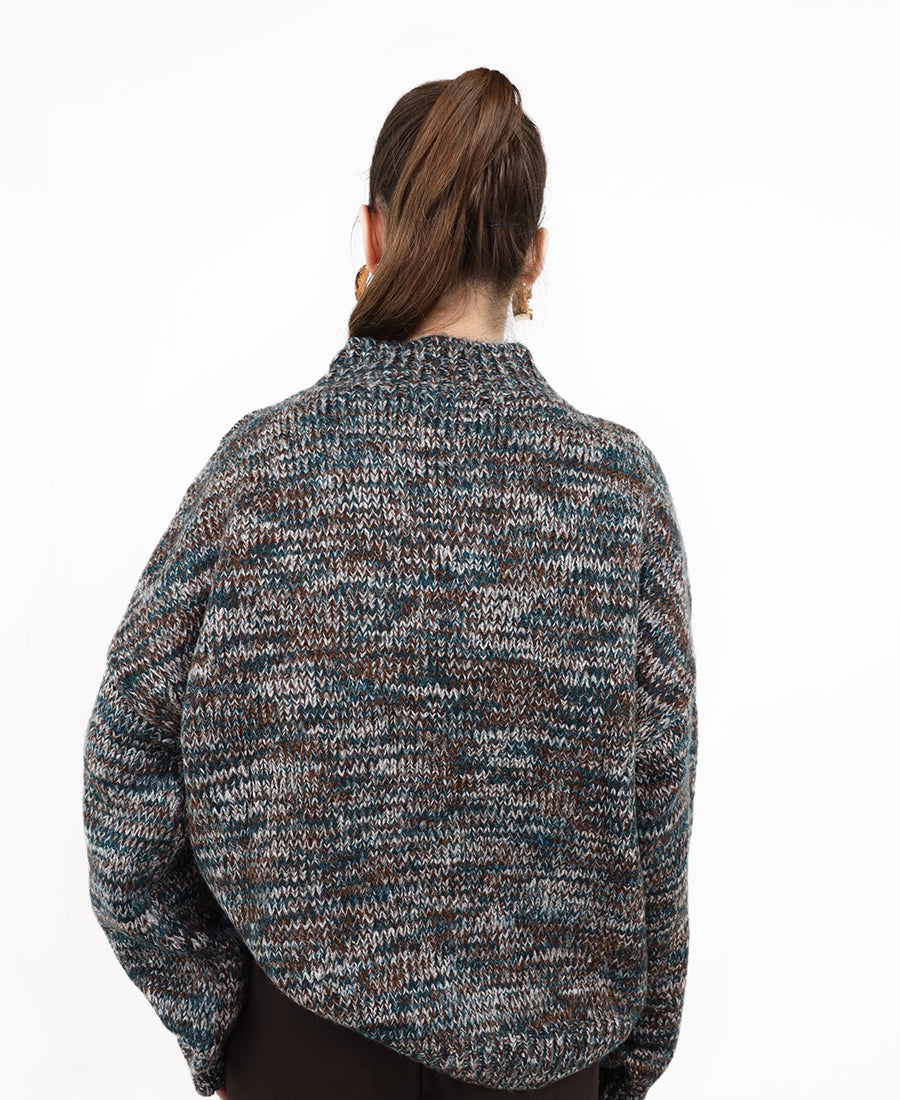 Mock-neck marl knit sweater