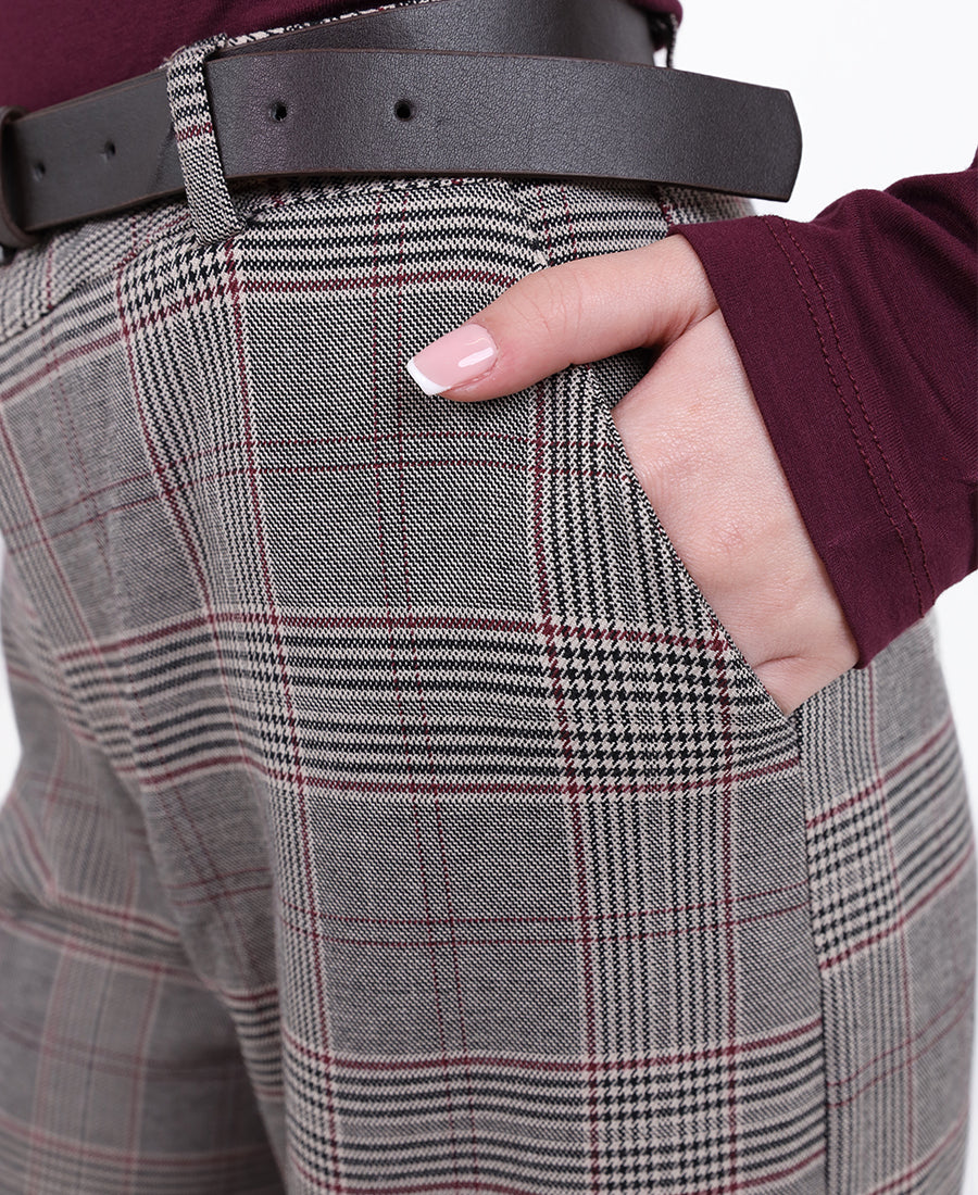 Glen plaid pattern pants