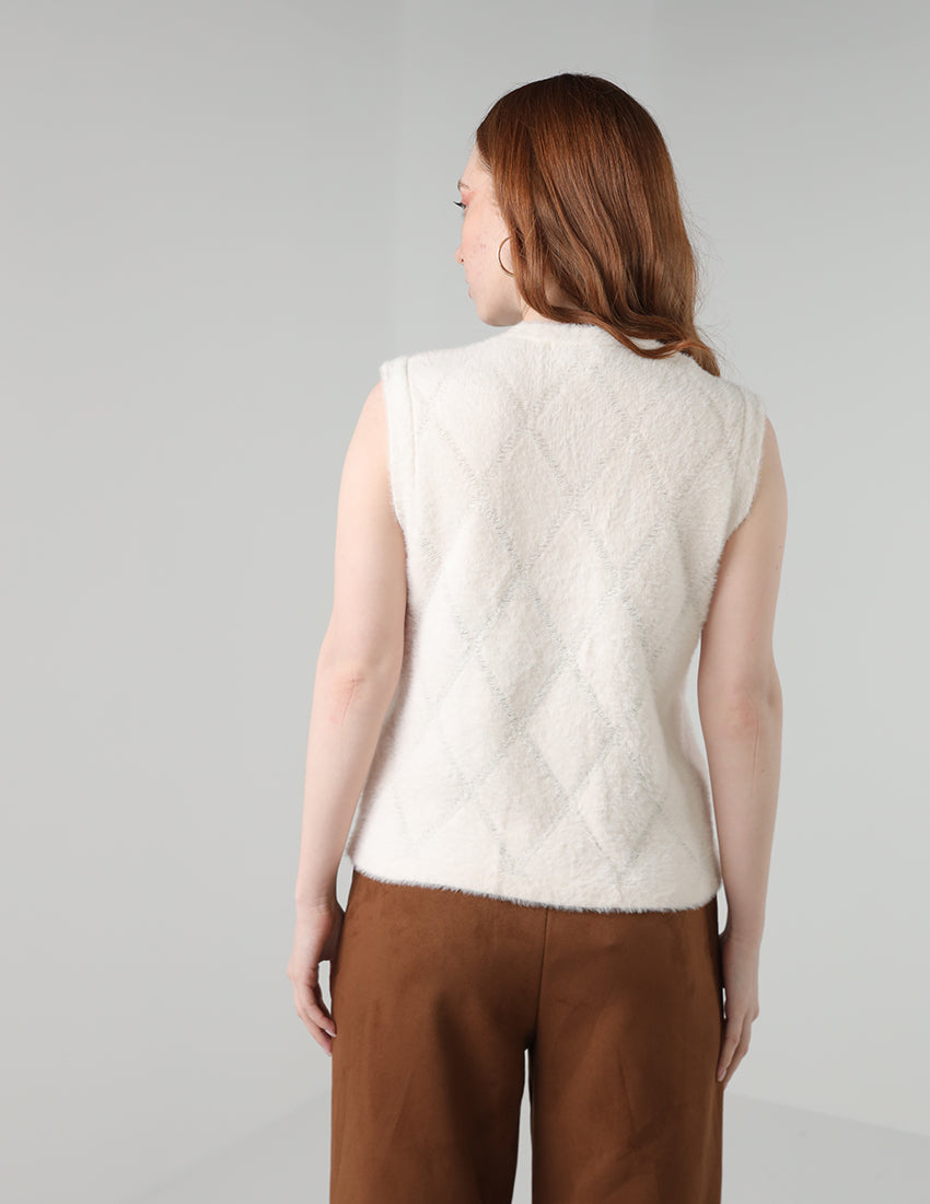 Sleeveless Gold-Buttoned Cardigan