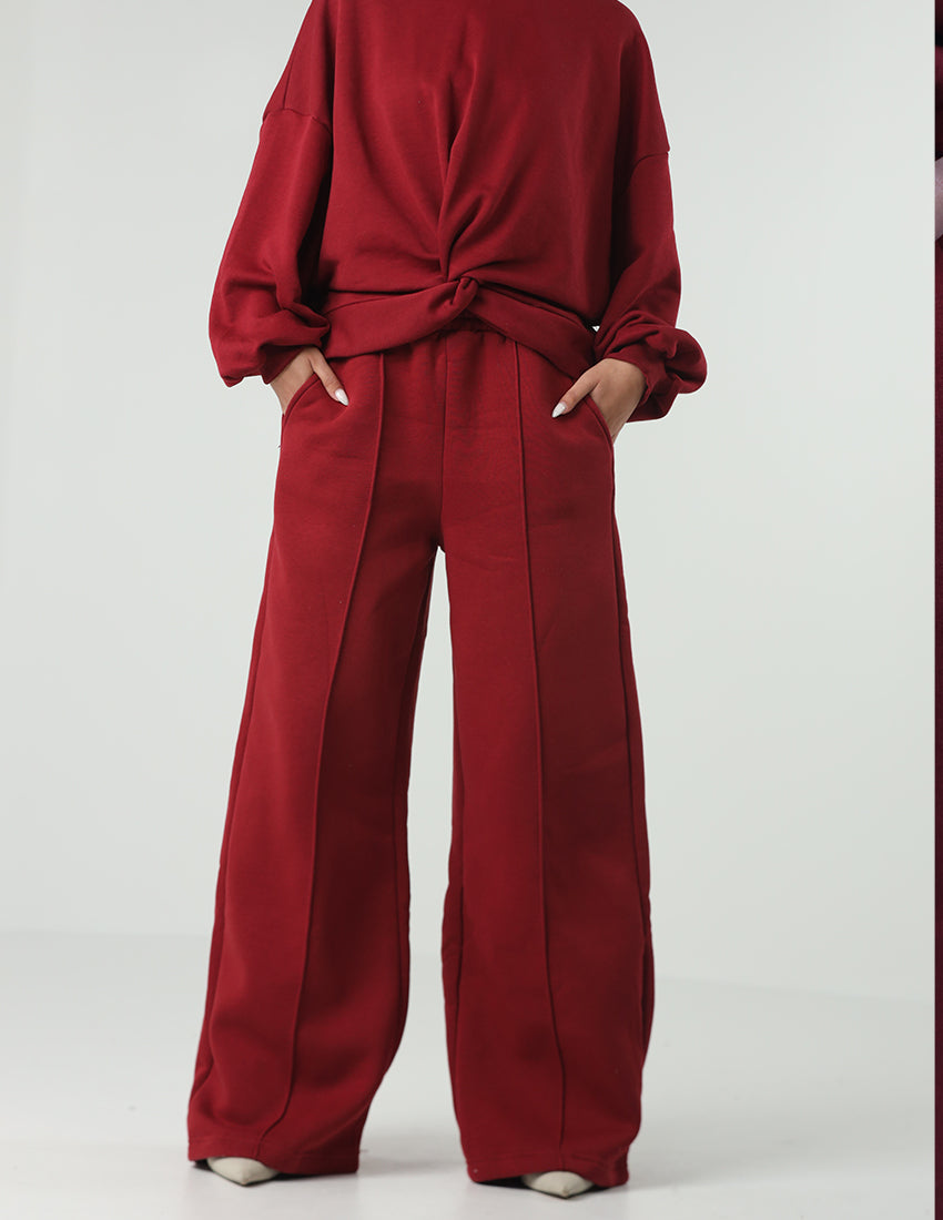 Wide leg sweatpants cotton with center line