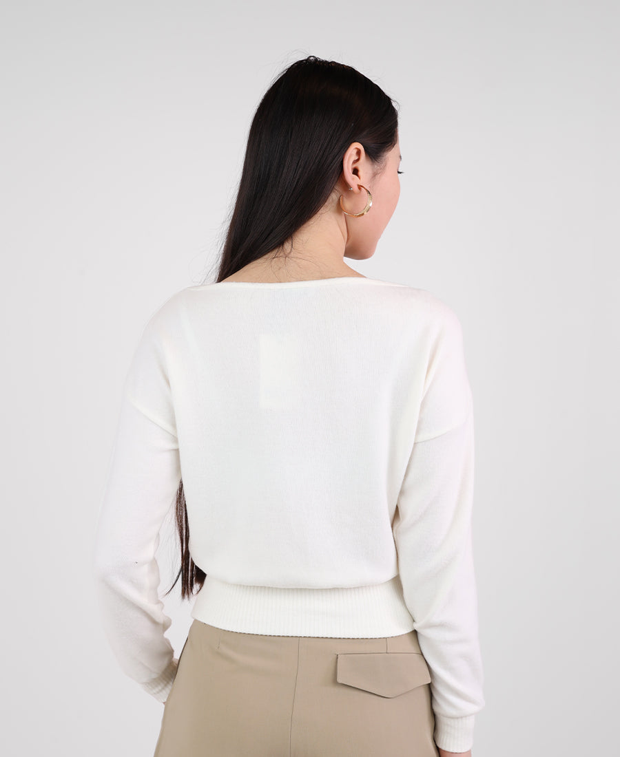 Boat neck wool blouse