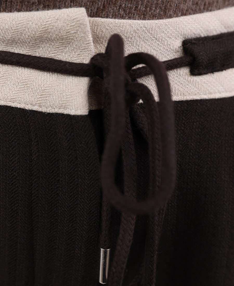 Wide leg trousers brown with beige tie waist