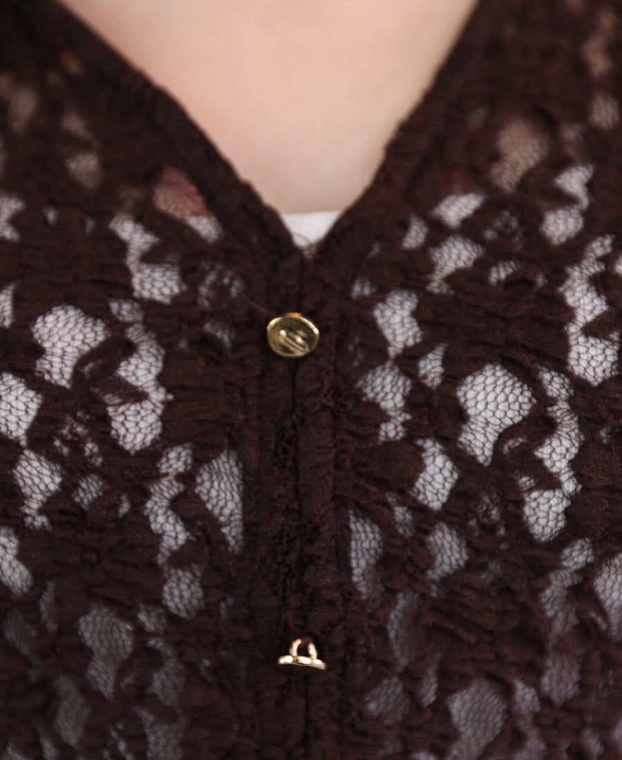 Brown lace button up blouse
