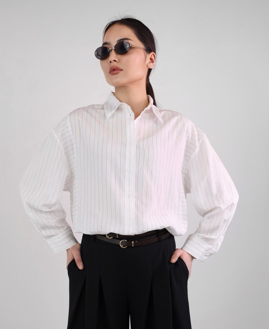 Oversized white shirt with black stripes