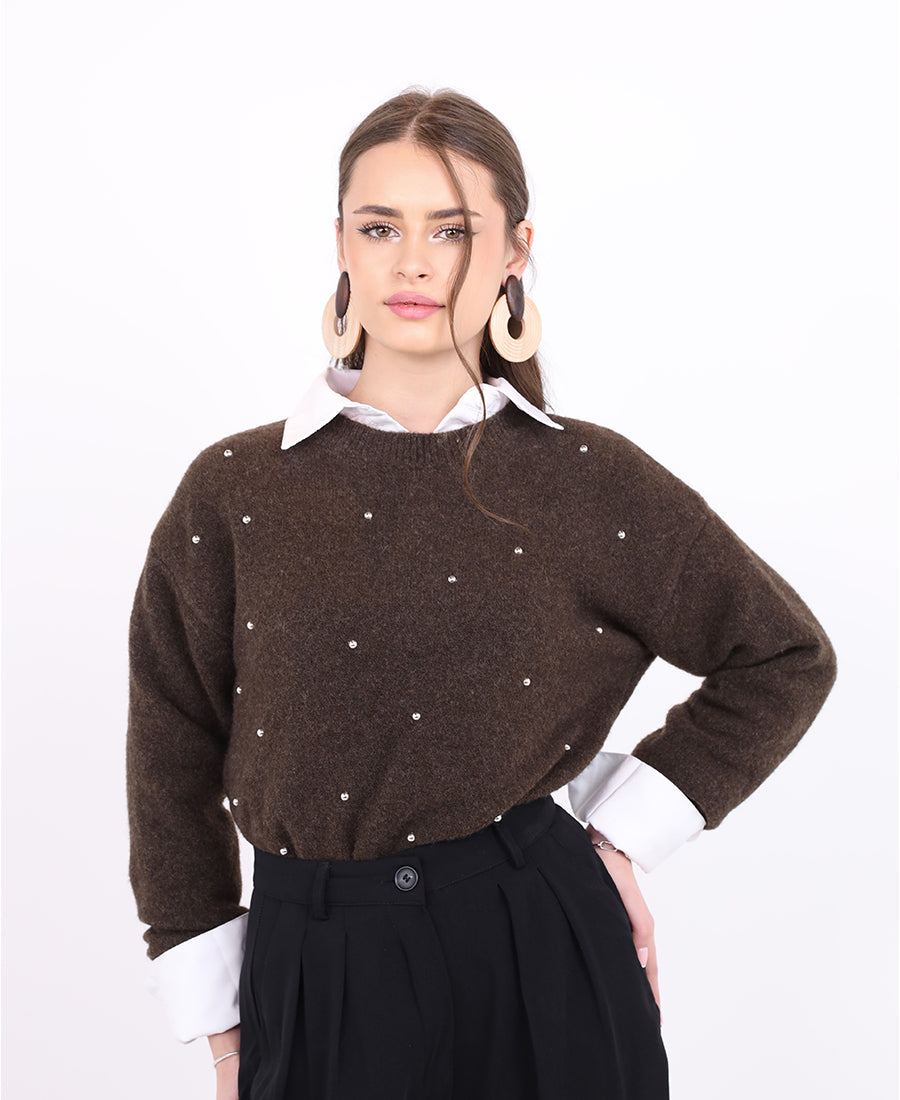 Rhinestone wool blouse