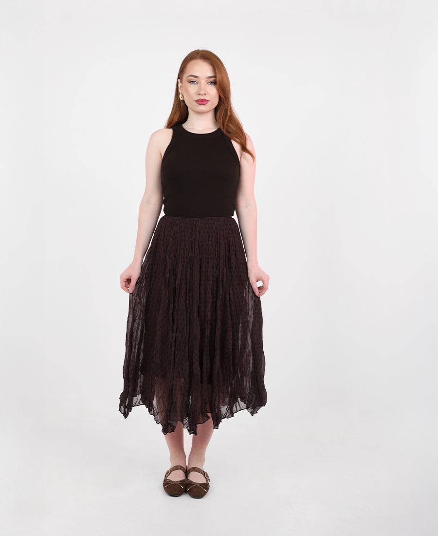 Polka dot pleated midi skirt