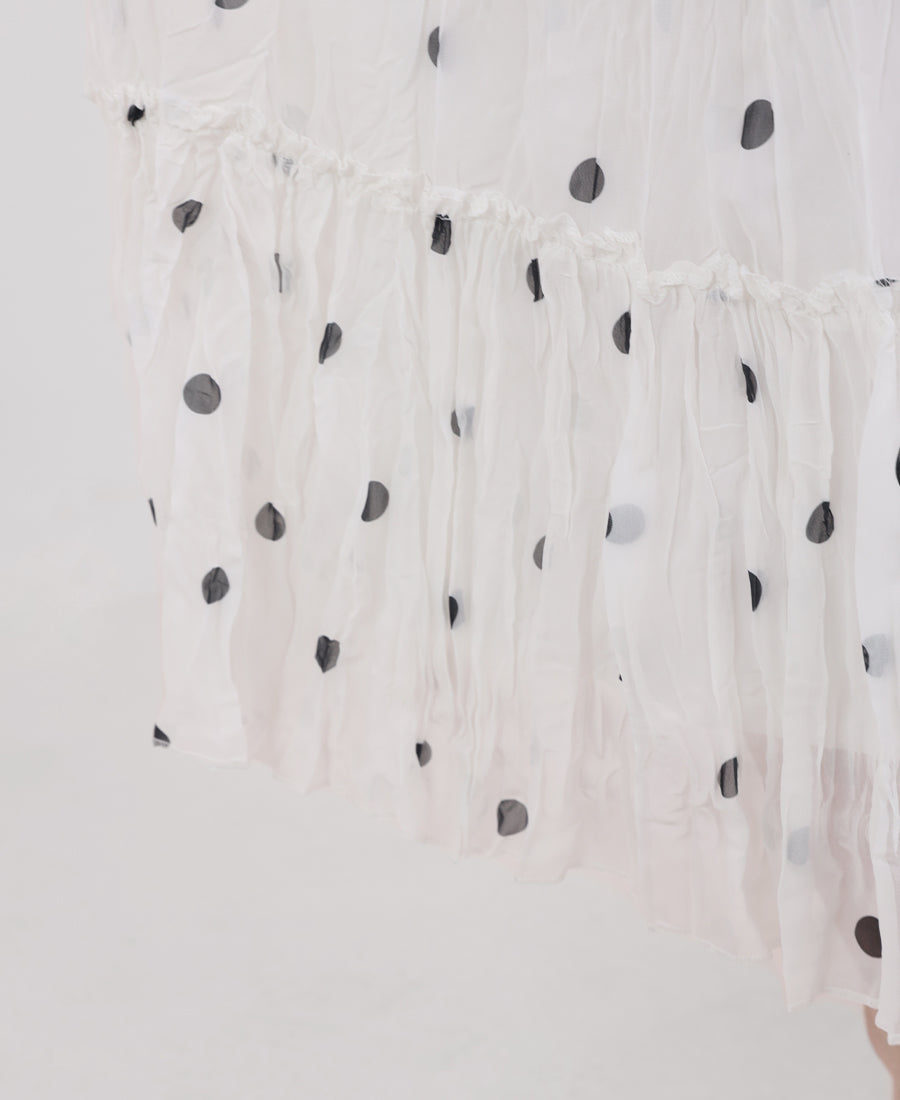 Long pleated chiffon polka dot skirt