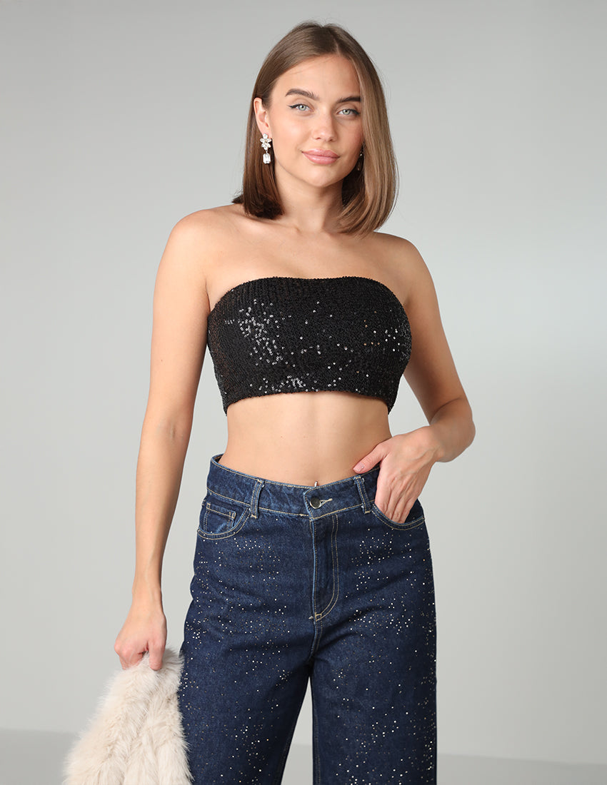 Strapless Sequin Crop Top