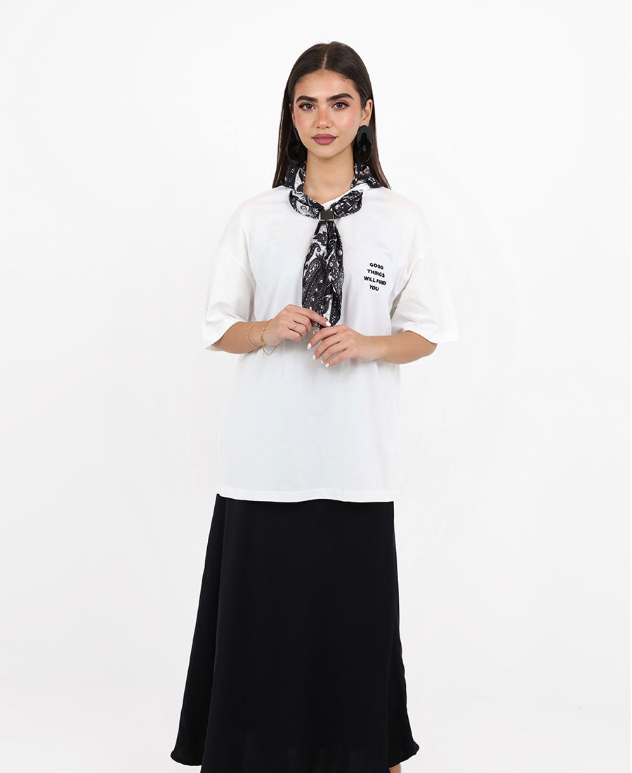 Printed T-shirt with scarf
