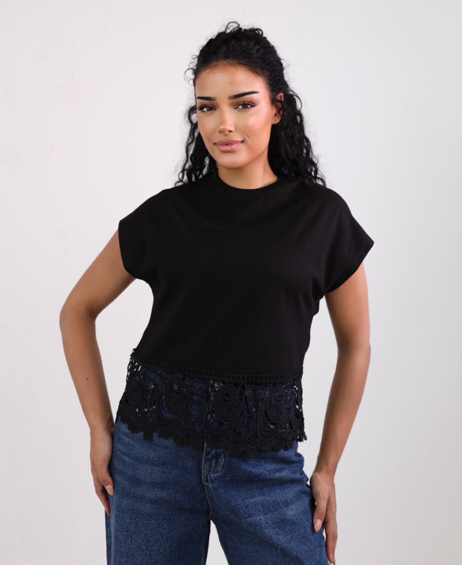 Butterfly shoulder t-shirt waist lace