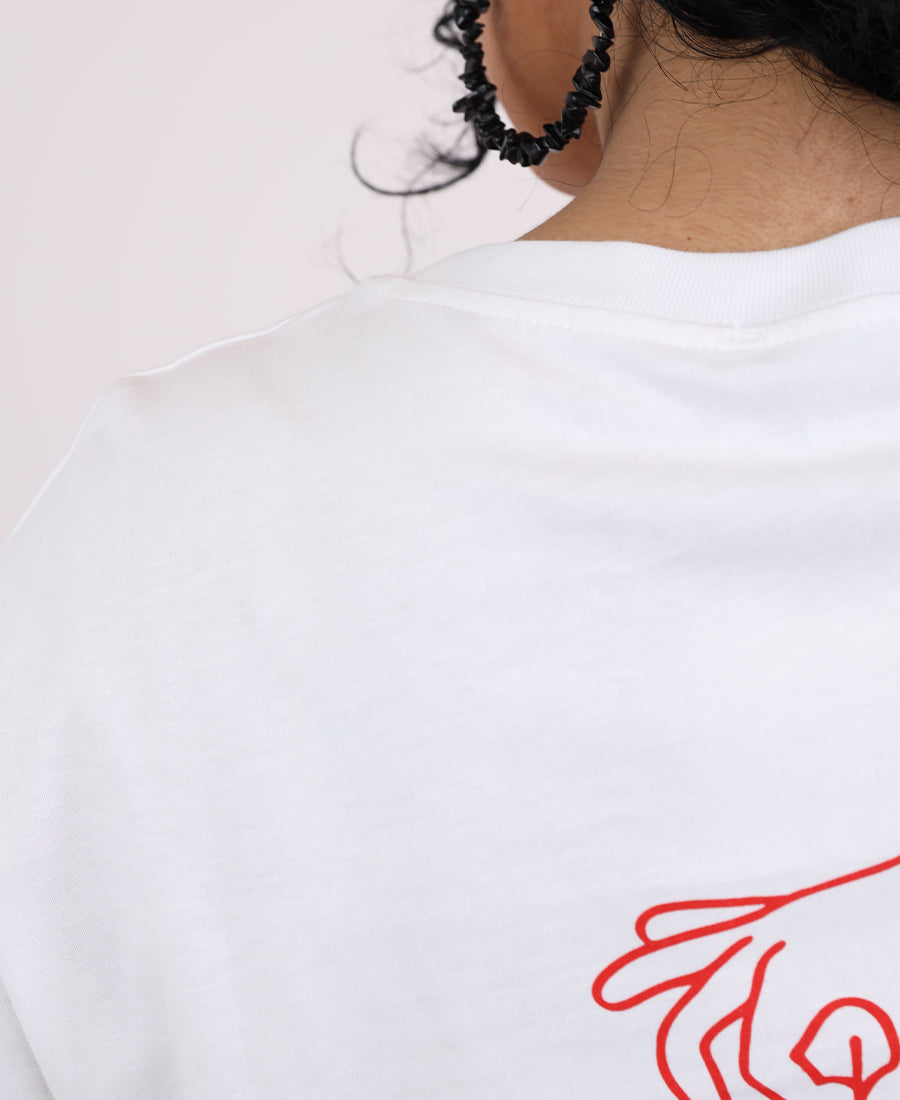 "BUONA CASA" oversized t-shirt with printed words on the front and back