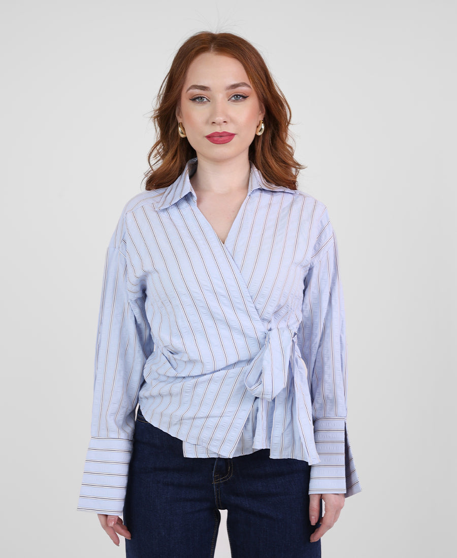 Striped shirt with tie waist