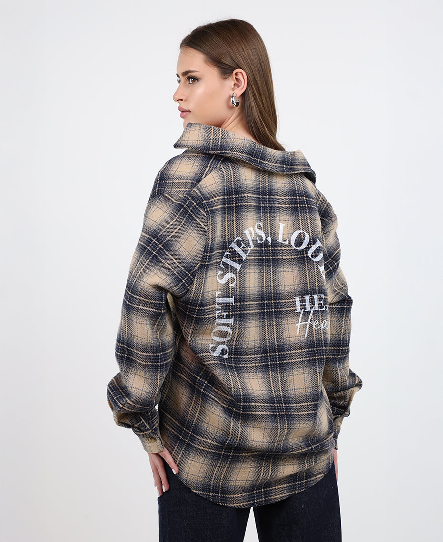Checkered shirt with writing on the back
