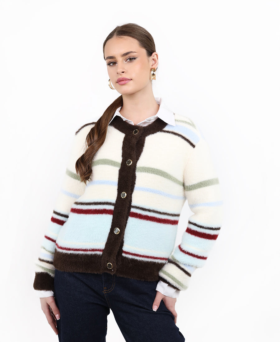 Colorful fur wool blouse with buttons