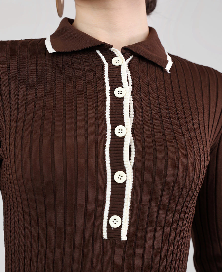 Long brown knit dress