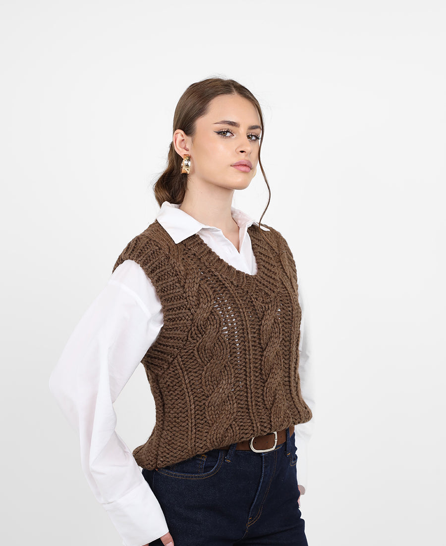 Brown wool braid vest