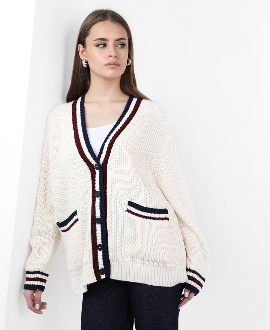 V-neck knit cardigan