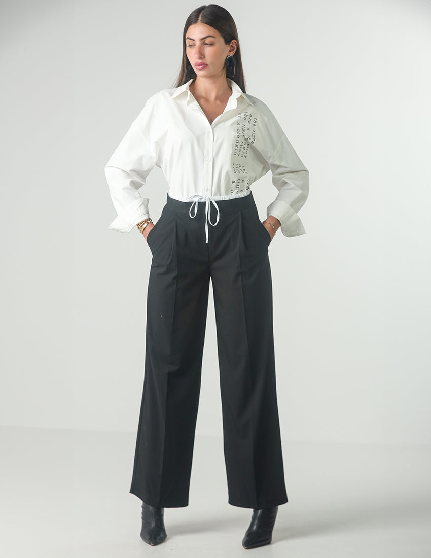 Straight-leg trousers with a tie waist