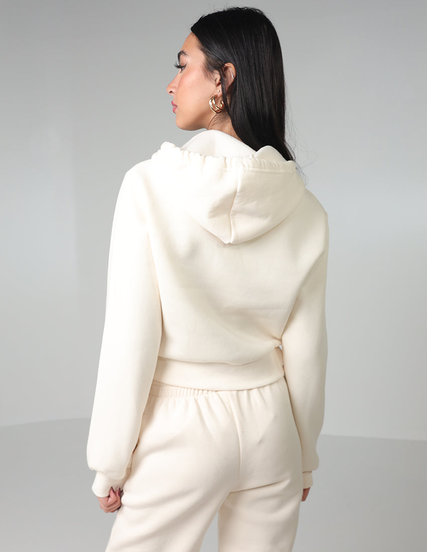 Cropped Cotton Hoodie with Zipper and Pockets