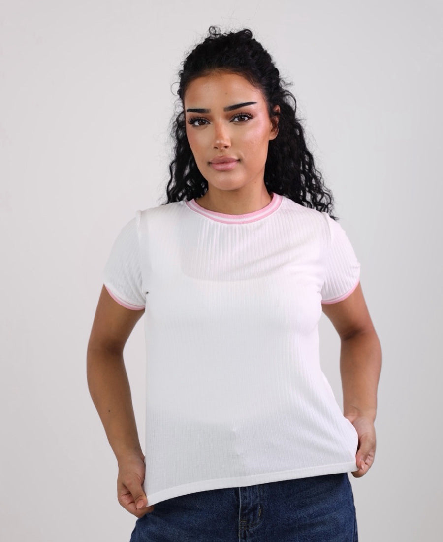 White T-shirt with trim