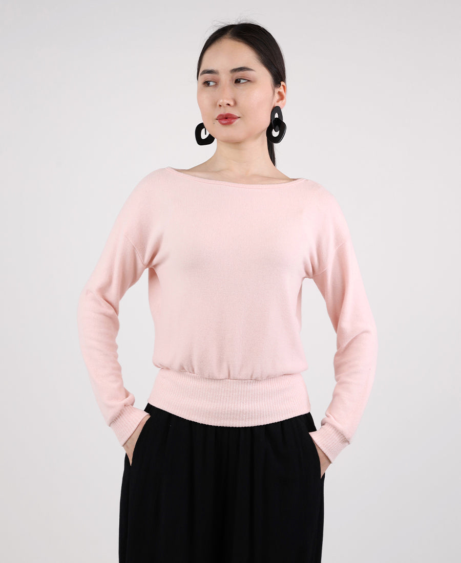 Boat neck wool blouse