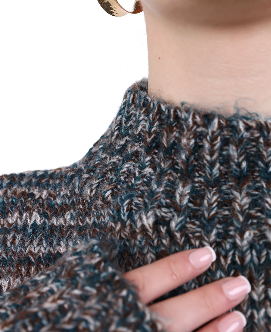 Mock-neck marl knit sweater