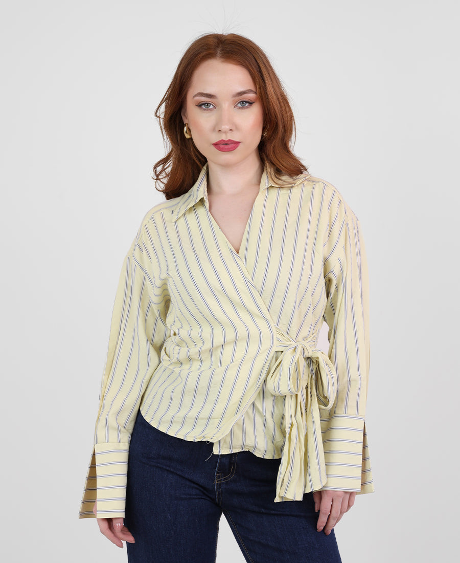 Striped shirt with tie waist