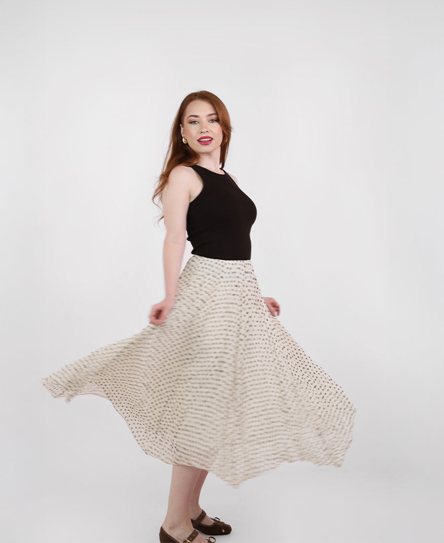 Polka dot pleated midi skirt