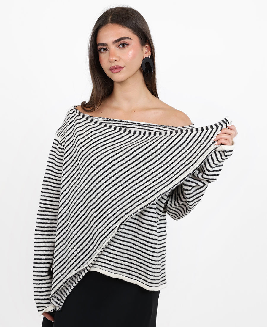 Striped wool blouse with scarf