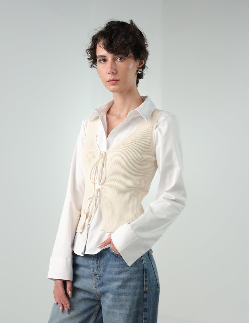 Beige ribbed wool vest