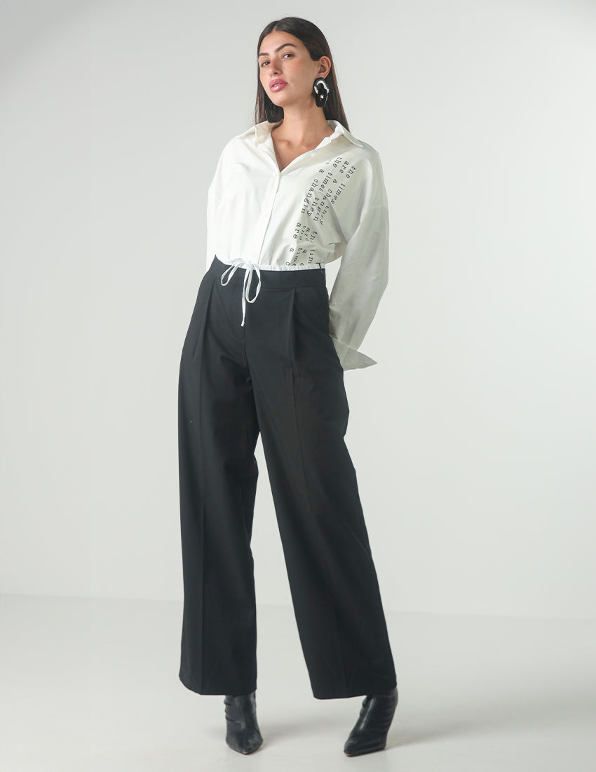Straight-leg trousers with a tie waist