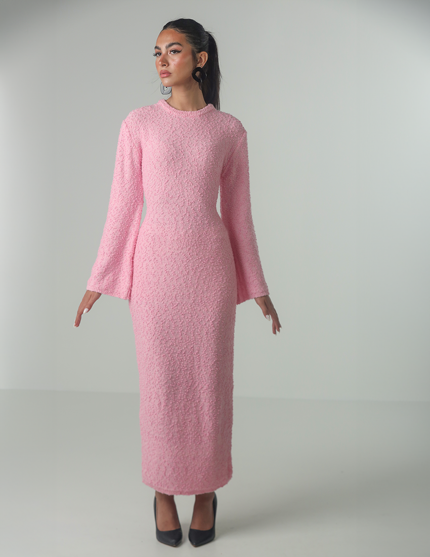 Long Dress with Dotted Details and Angel Sleeves