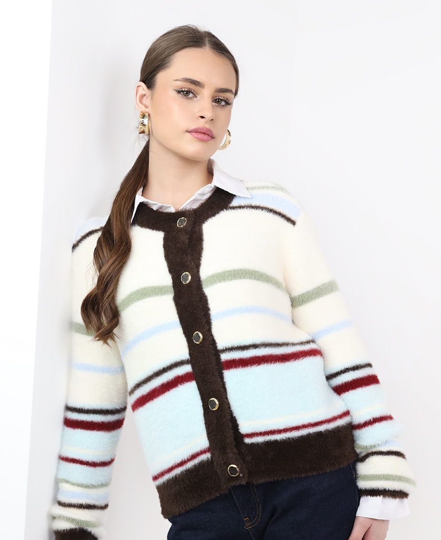 Colorful fur wool blouse with buttons