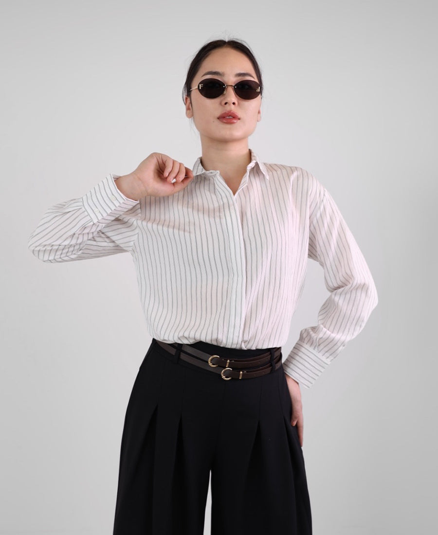 Oversized white shirt with black stripes