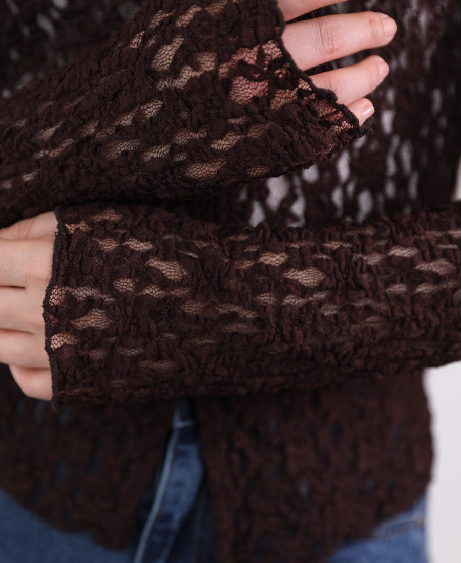 Brown lace button up blouse