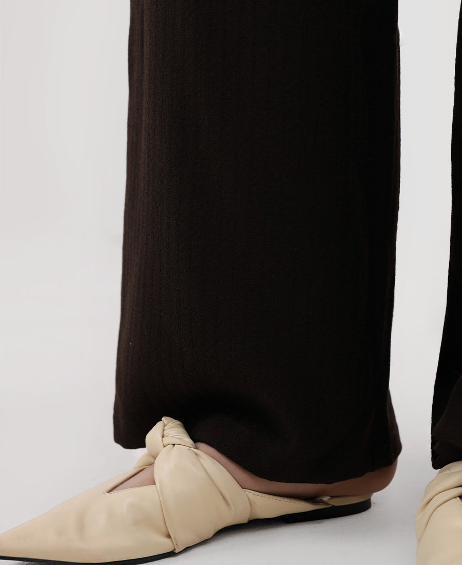 Wide leg trousers brown with beige tie waist
