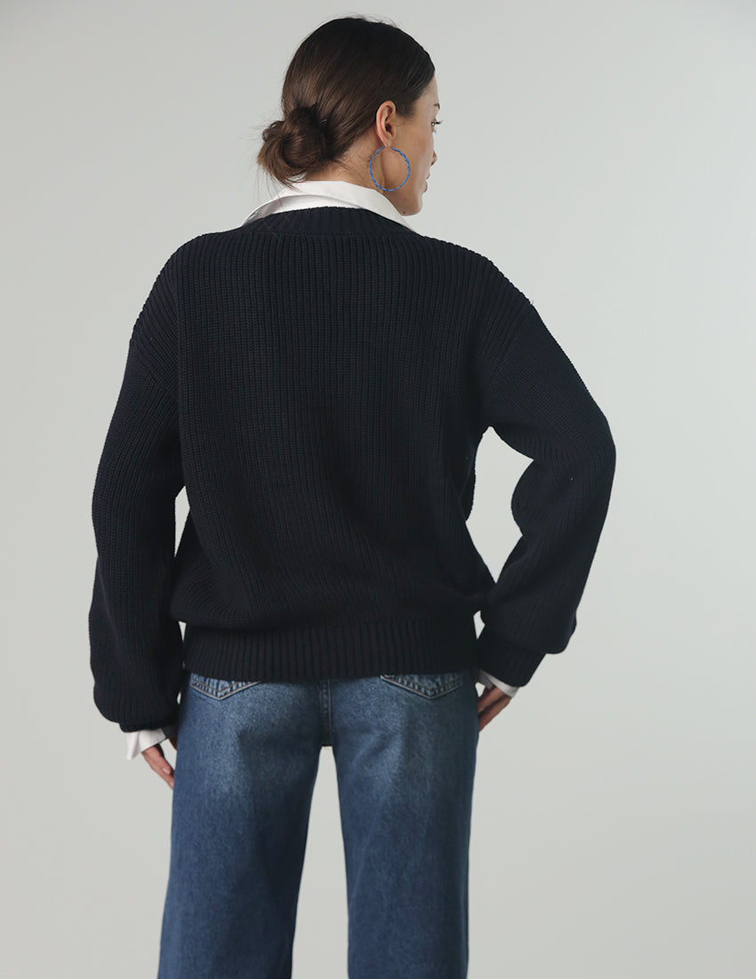 Buttoned Cardigan with V-Neckline