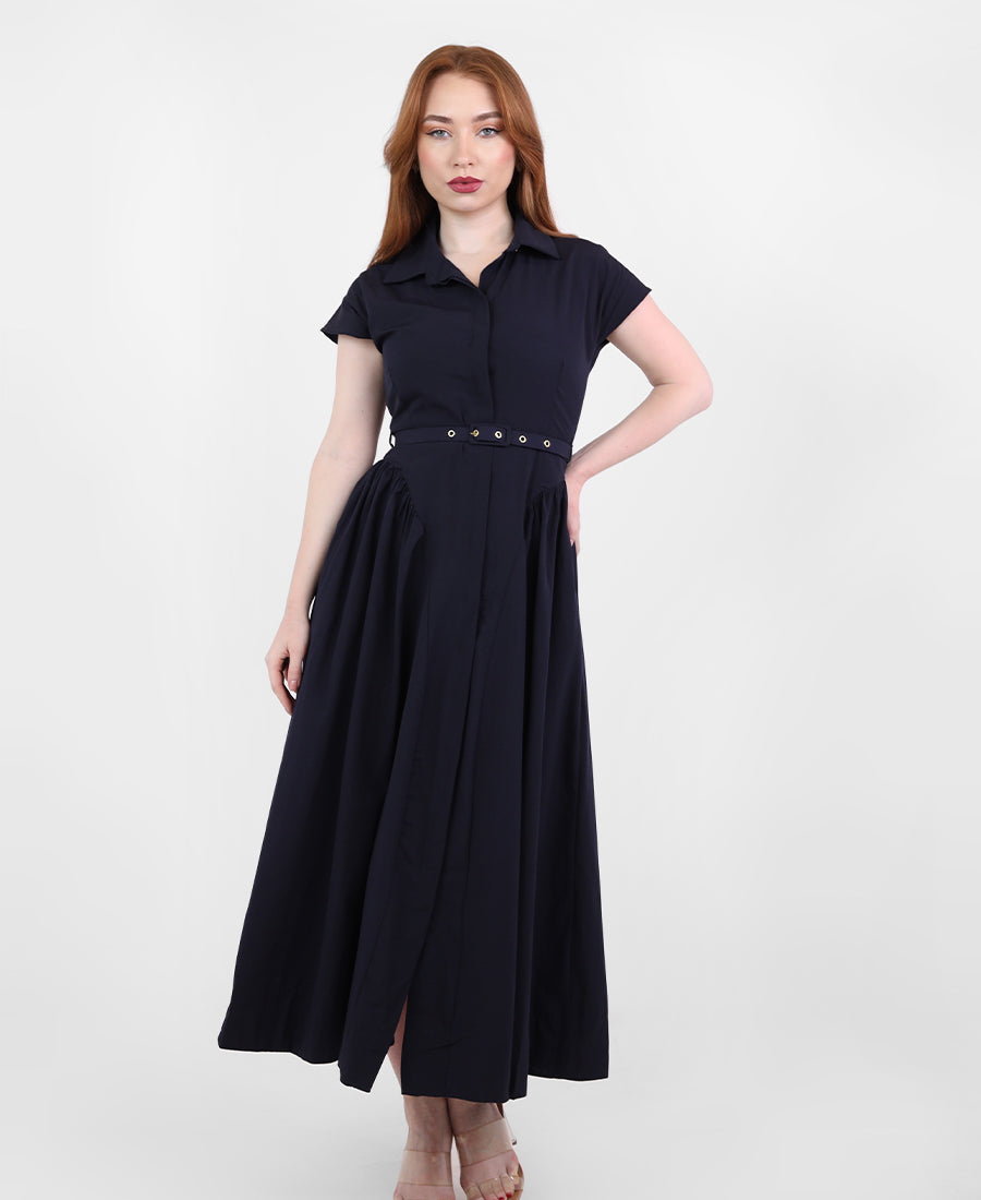 Flow dress with a button-up bodice belt