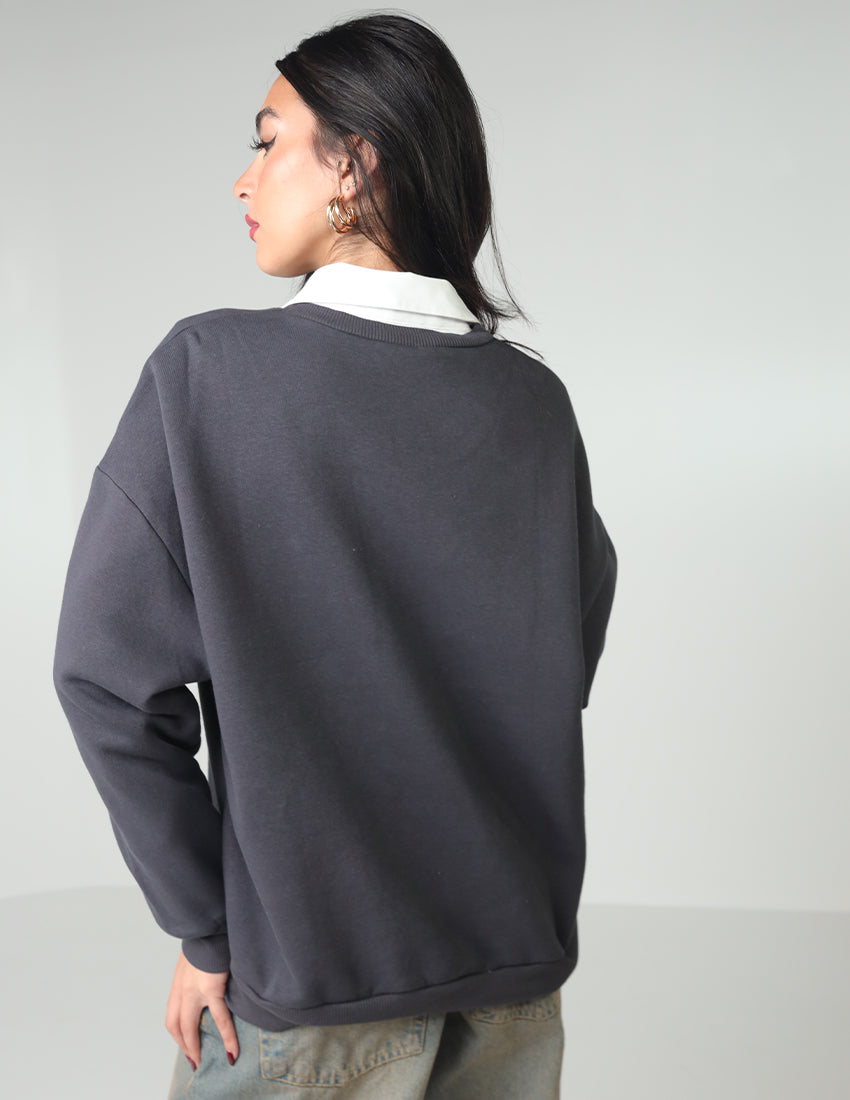 Cotton Sweatshirt with Crew Neckline and Football Print