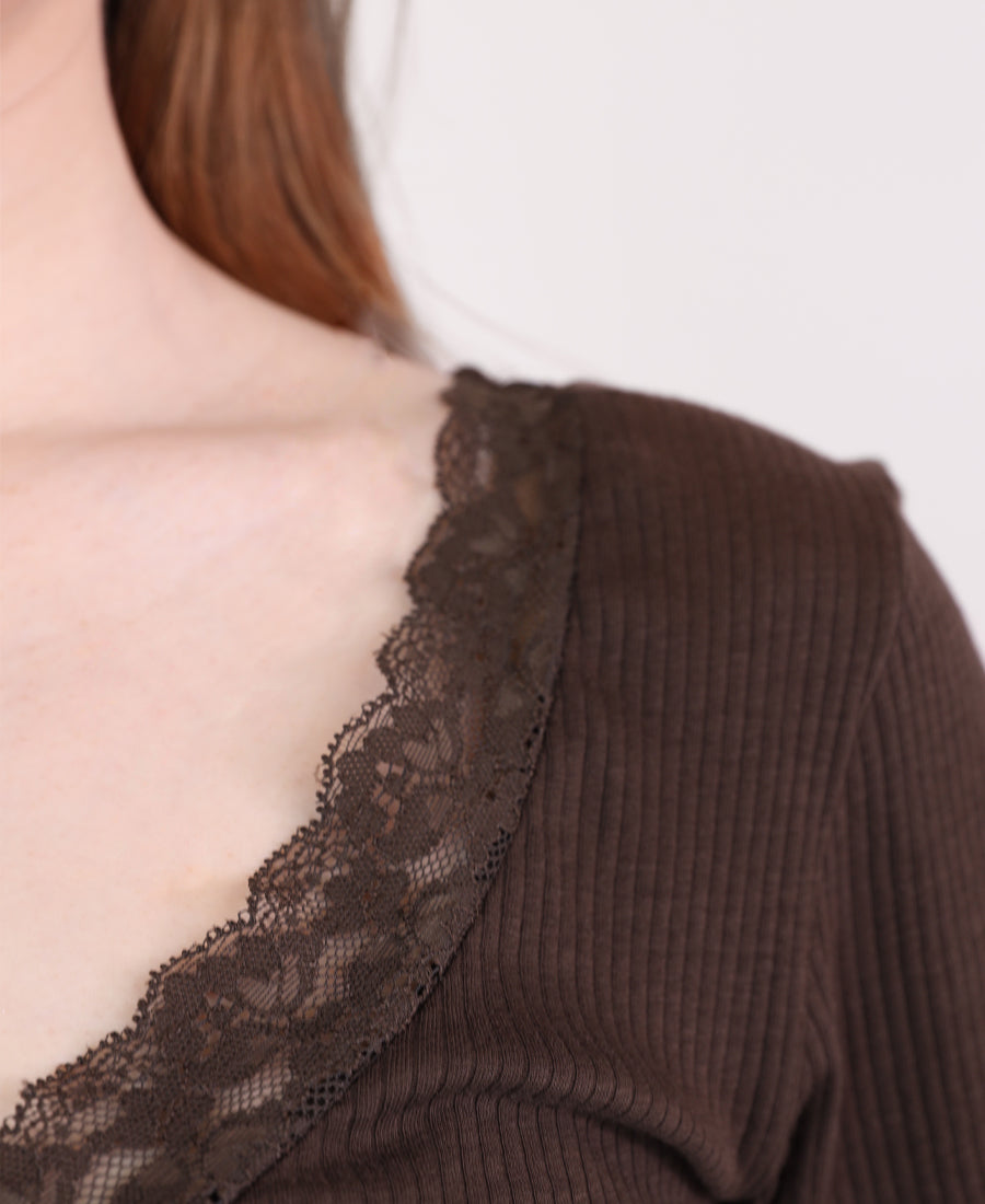 V-neck lace top with buttons