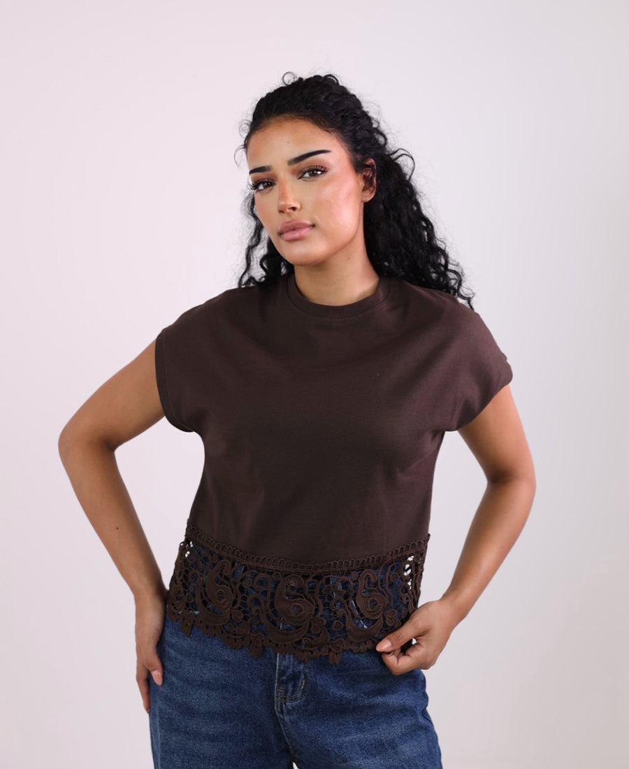 Butterfly shoulder t-shirt waist lace