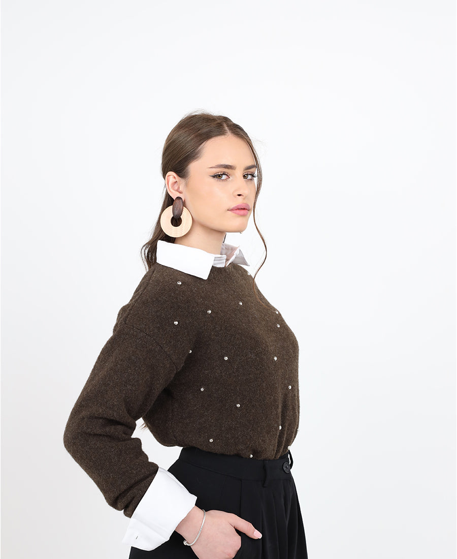 Rhinestone wool blouse