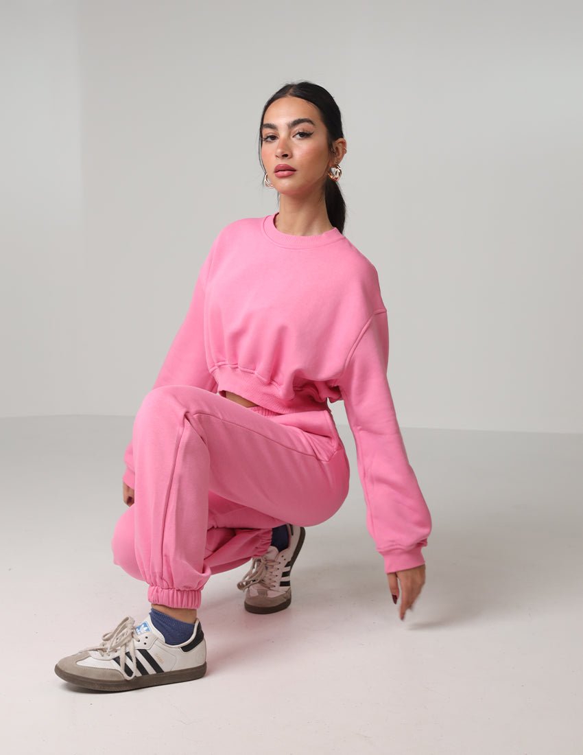 Cropped Cotton Sweatshirt Crew Neckline
