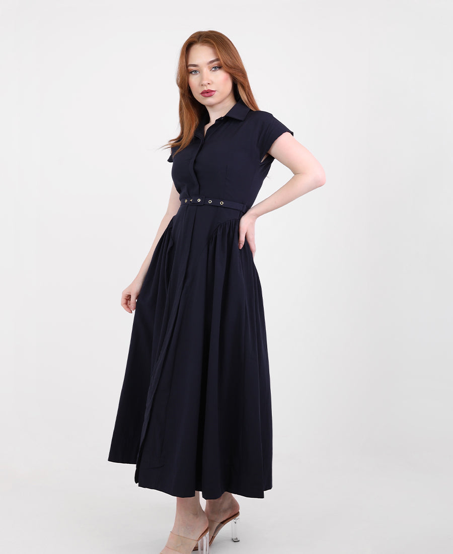 Flow dress with a button-up bodice belt